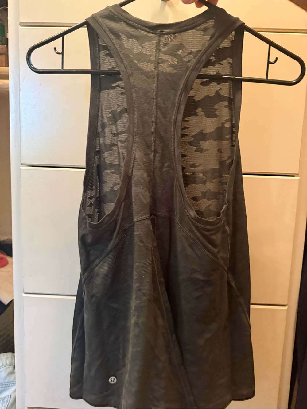 Lululemon Semi-Sheer Camouflage Sleeveless Tank Top — with Tie in Lower Back